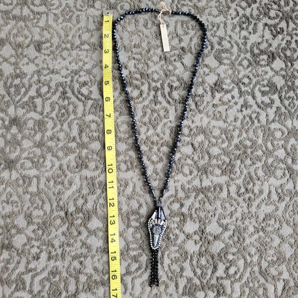 Black And Silver Beaded Necklace With Tassel — image 5 of 8